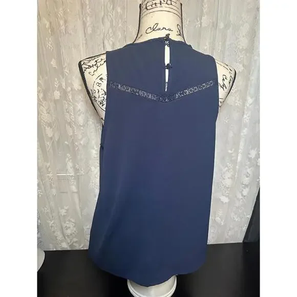Navy Blue Sleeveless Lace Panel Blouse – Size M - Picture 2 of 3